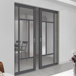 Image: Handmade Eco-Urban® Portobello 5 Pane Double Absolute Evokit Pocket Door DD6438G Clear Glass(1 FROSTED PANE) - Colour & Size Options