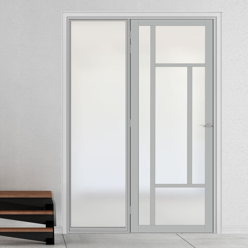 Bespoke Room Divider - Eco-Urban® Portobello Door DD6438F - Frosted Glass with Full Glass Side - Premium Primed - Colour & Size Options