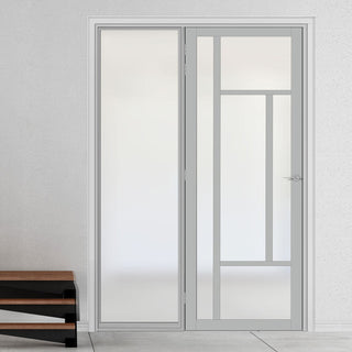 Image: Bespoke Room Divider - Eco-Urban® Portobello Door DD6438F - Frosted Glass with Full Glass Side - Premium Primed - Colour & Size Options