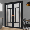 Portobello 5 Pane Solid Wood Internal Door Pair UK Made DD6438SG Frosted Glass - Eco-Urban® Shadow Black Premium Primed