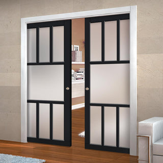 Image: Handmade Eco-Urban® Queensland 7 Pane Double Evokit Pocket Door DD6424SG Frosted Glass - Colour & Size Options