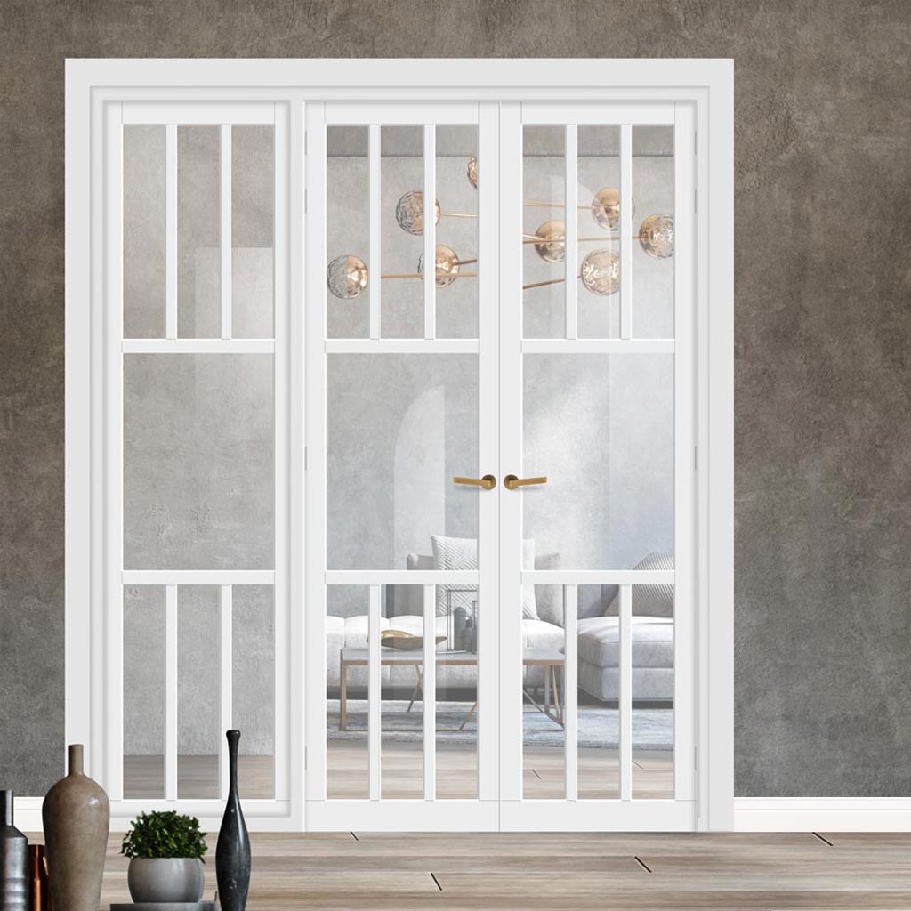 Urban Ultimate® Room Divider Queensland 7 Pane Door Pair DD6424C with Matching Side - Clear Glass - Colour & Height Options