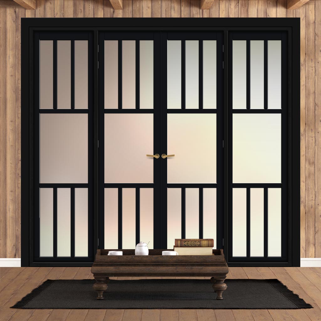 Urban Ultimate® Room Divider Queensland 7 Pane Door Pair DD6424F - Frosted Glass with Full Glass Sides - Colour & Size Options
