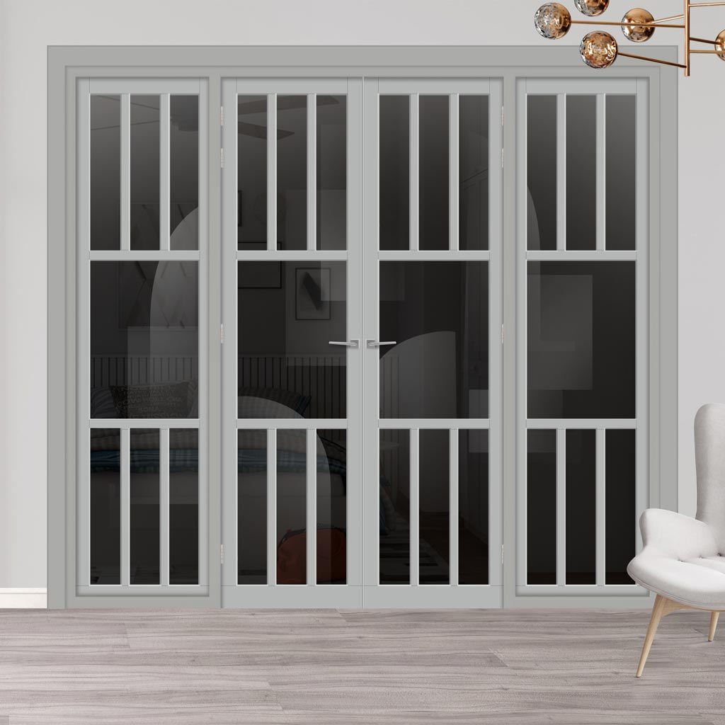 Urban Ultimate® Room Divider Queensland 7 Pane Door Pair DD6424T - Tinted Glass with Full Glass Sides - Colour & Size Options
