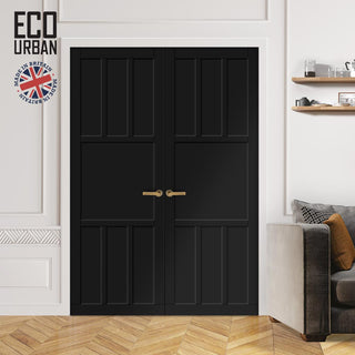 Image: Queensland 7 Panel Solid Wood Internal Door Pair UK Made DD6424 - Eco-Urban® Shadow Black Premium Primed