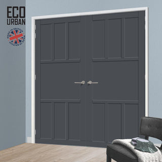 Image: Queensland 7 Panel Solid Wood Internal Door Pair UK Made DD6424 - Eco-Urban® Stormy Grey Premium Primed