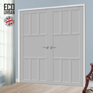 Image: Queensland 7 Panel Solid Wood Internal Door Pair UK Made DD6424 - Eco-Urban® Mist Grey Premium Primed