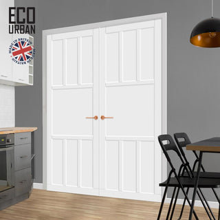 Image: Queensland 7 Panel Solid Wood Internal Door Pair UK Made DD6424 - Eco-Urban® Cloud White Premium Primed