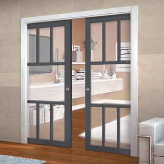 Image: Bespoke Handmade Eco-Urban® Queensland 7 Pane Double Evokit Pocket Door DD6424G Clear Glass - Colour Options