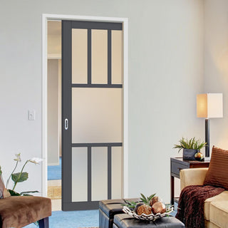 Image: Bespoke Handmade Eco-Urban® Queensland 7 Pane Single Evokit Pocket Door DD6424SG Frosted Glass - Colour Options