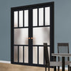 Eco-Urban Queensland 7 Pane Solid Wood Internal Door Pair UK Made DD6424SG Frosted Glass - Eco-Urban® Shadow Black Premium Primed