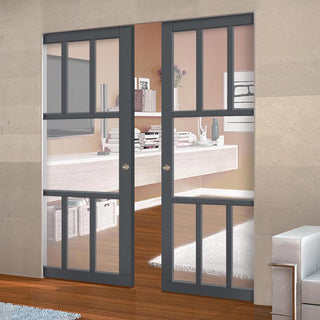 Image: Handmade Eco-Urban® Queensland 7 Pane Double Absolute Evokit Pocket Door DD6424G Clear Glass - Colour & Size Options