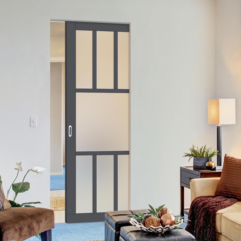 Handmade Eco-Urban® Queensland 7 Pane Single Absolute Evokit Pocket Door DD6424SG Frosted Glass - Colour & Size Options