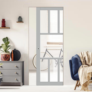 Image: Handmade Eco-Urban® Queensland 7 Pane Single Absolute Evokit Pocket Door DD6424G Clear Glass - Colour & Size Options