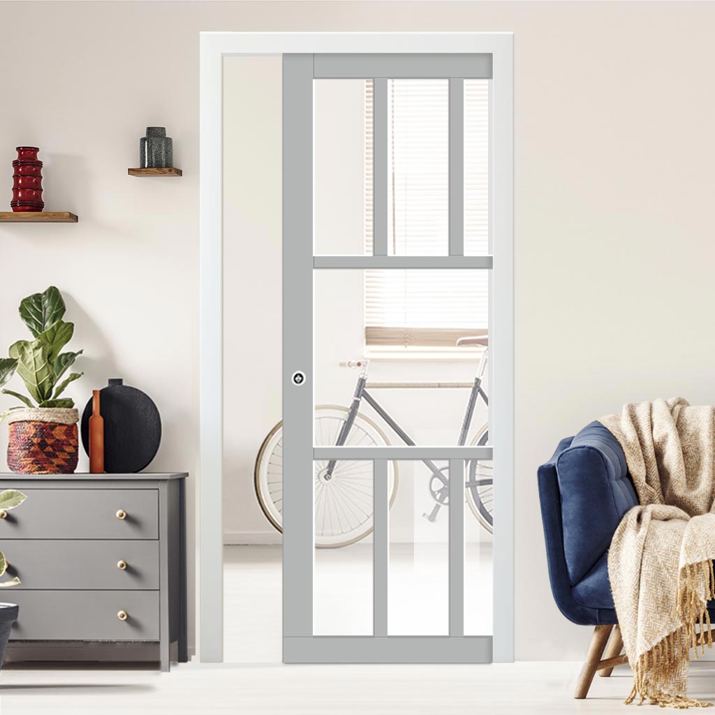 Handmade Eco-Urban® Queensland 7 Pane Single Evokit Pocket Door DD6424G Clear Glass - Colour & Size Options