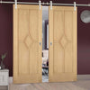 Saturn Tubular Stainless Steel Sliding Track & Reims Diamond 5 Panel Oak Double Door - Prefinished