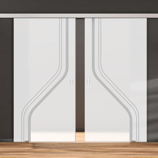 Image: Double Glass Sliding Door - Reston 8mm Obscure Glass - Obscure Printed Design - Planeo 60 Pro Kit