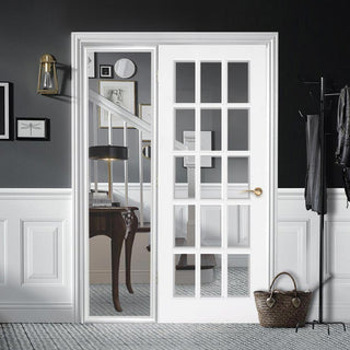 Image: ThruEasi White Room Divider - SA 15L Clear Glass Primed Door with Full Glass Side