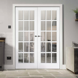Image: SA 15 Pane Internal Door Pair - Clear Glass - White Primed