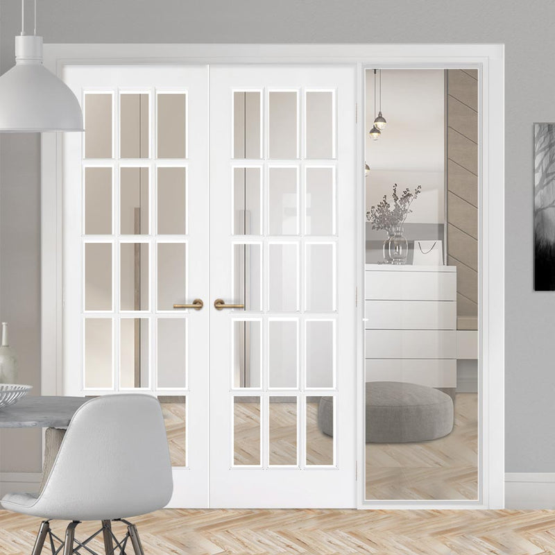 WhiteRoom Divider - SA 15L Clear Glass Primed Door Pair with Full Glass Side