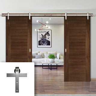 Image: Double Sliding Door & Stainless Barn Steel Track - Seville Walnut Prefinished Door