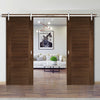 Double Sliding Door & Stainless Barn Steel Track - Seville Walnut Prefinished Door