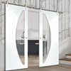 Saturn Tubular Stainless Steel Sliding Track & Salerno Double Door - Clear Glass - White Primed
