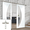Saturn Tubular Stainless Steel Sliding Track & Salerno Double Door - Clear Glass - White Primed
