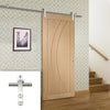 Saturn Tubular Stainless Steel Sliding Track & Salerno Oak Flush Door - Unfinished