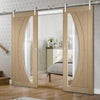 Saturn Tubular Stainless Steel Sliding Track & Salerno Oak Double Door - Clear Glass - Prefinished