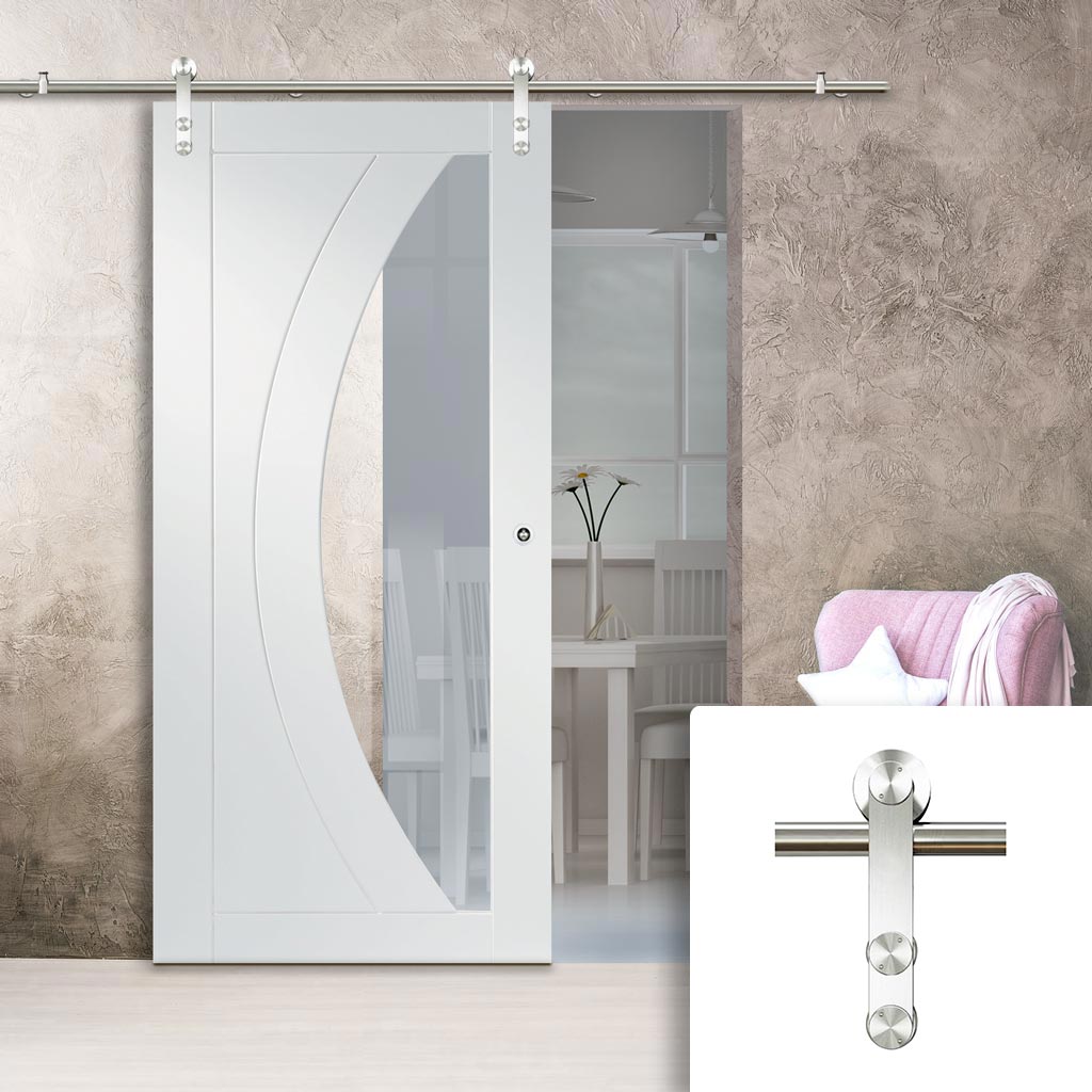 Saturn Tubular Stainless Steel Sliding Track & Salerno Door - Clear Glass - White Primed