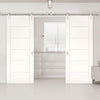 Saturn Tubular Stainless Steel Sliding Track & Seville Flush Double Door - Primed