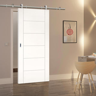 Image: Sirius Tubular Stainless Steel Sliding Track & Seville Flush Door - Primed