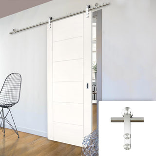 Image: Saturn Tubular Stainless Steel Sliding Track & Seville Flush Door - Primed