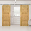 Saturn Tubular Stainless Steel Sliding Track & Seville Oak Panel Double Door - Prefinished