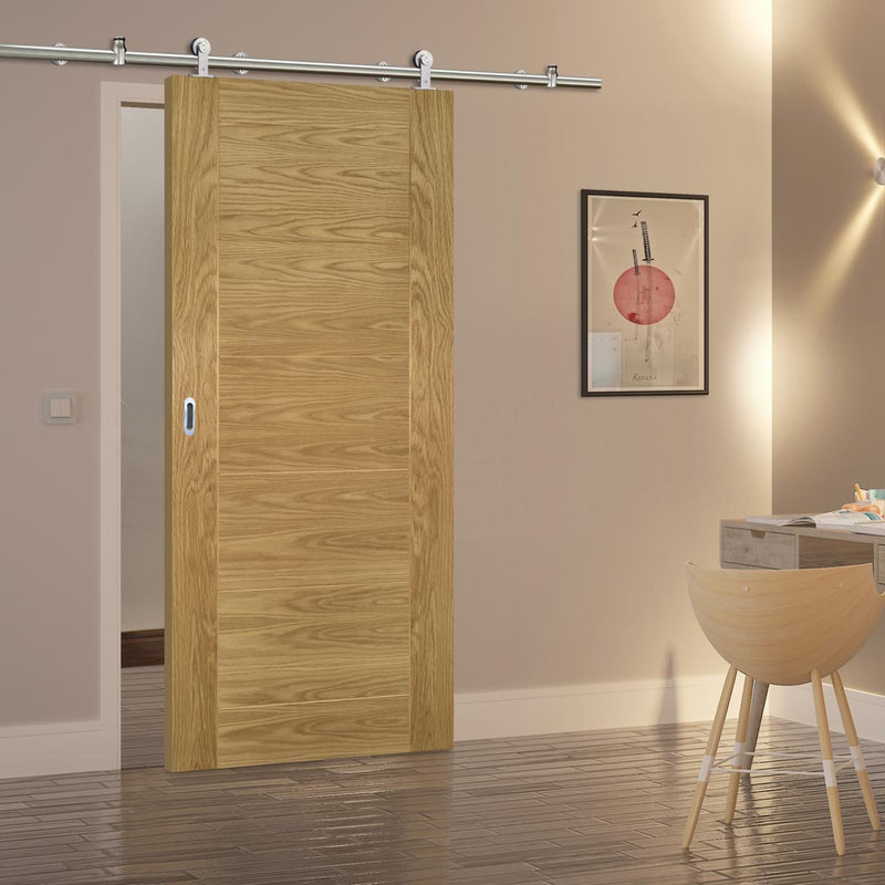 Sirius Tubular Stainless Steel Sliding Track & Seville Oak Panel Door - Prefinished