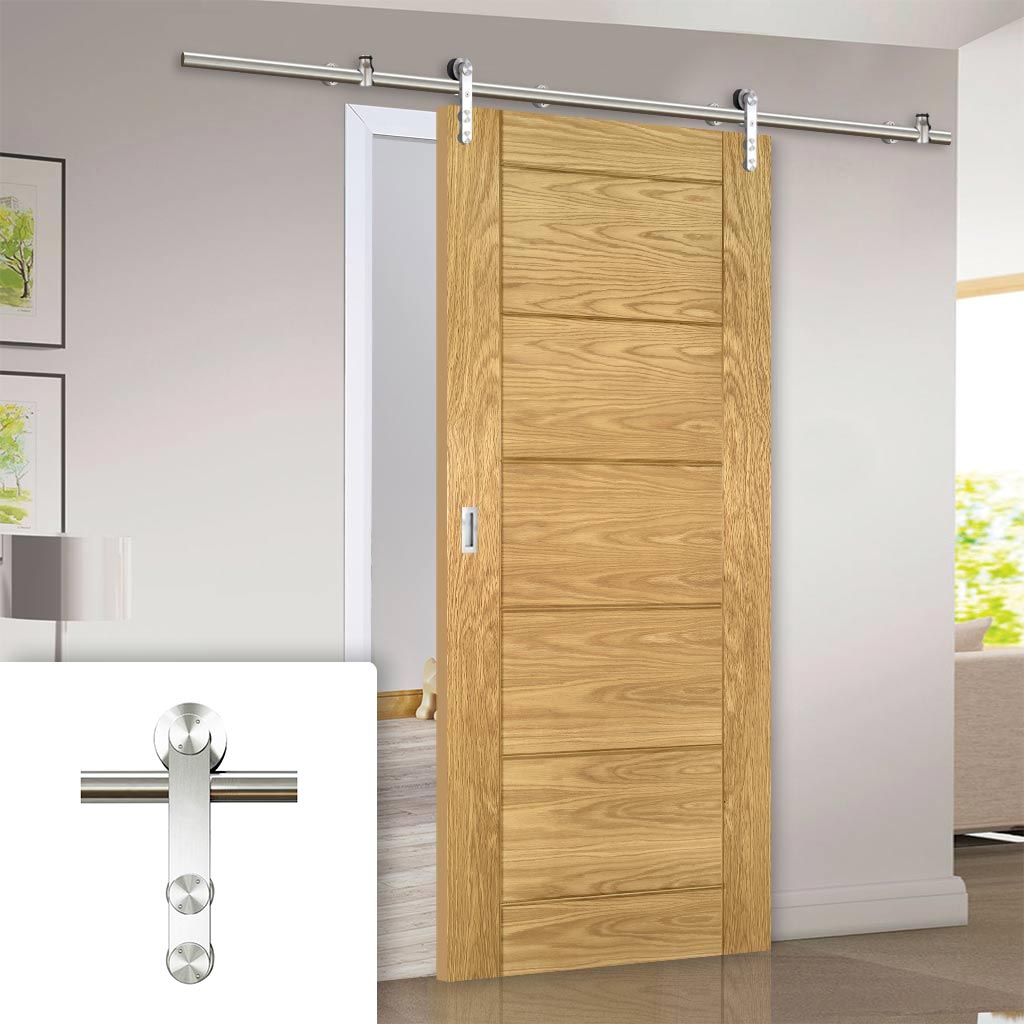 Saturn Tubular Stainless Steel Sliding Track & Seville Oak Panel Door - Prefinished