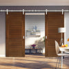 Saturn Tubular Stainless Steel Sliding Track & Seville Walnut Double Door - Prefinished