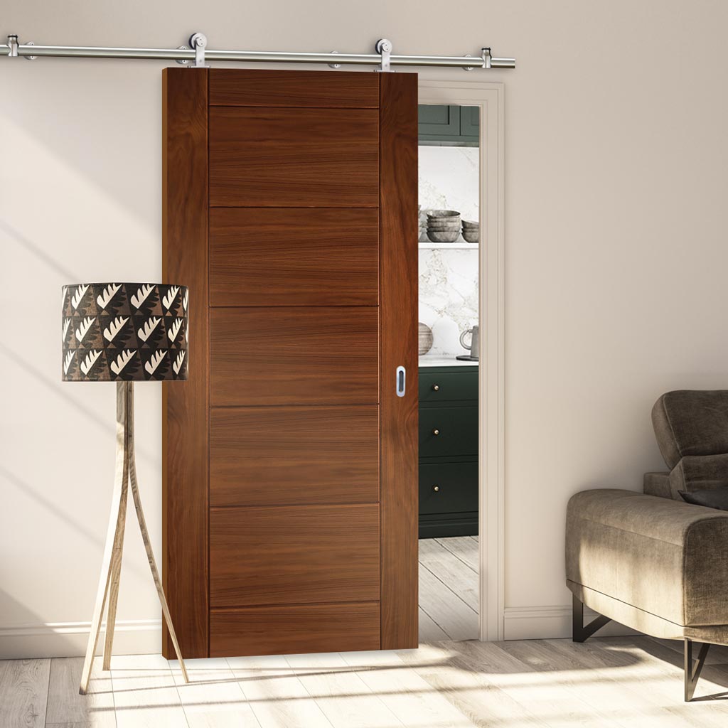 Sirius Tubular Stainless Steel Sliding Track & Seville Walnut Door - Prefinished