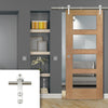 Saturn Tubular Stainless Steel Sliding Track & Shaker Oak 4 Pane Door - Clear Glass - Prefinished