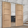 Saturn Tubular Stainless Steel Sliding Track & Shaker Oak 4 Panel Double Door