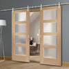 Saturn Tubular Stainless Steel Sliding Track & Shaker Oak Double Door - Obscure Glass - Unfinished