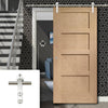 Saturn Tubular Stainless Steel Sliding Track & Shaker Oak 4 Panel Door - Prefinished