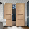 Saturn Tubular Stainless Steel Sliding Track & Shaker Oak 4 Panel Double Door - Prefinished