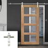 Saturn Tubular Stainless Steel Sliding Track & Shaker Oak 4 Pane Door - Clear Glass - Unfinished