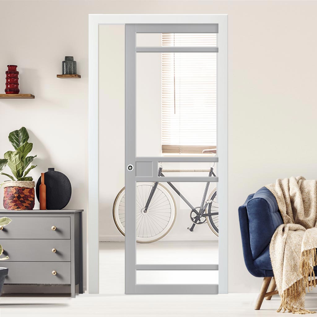 Handmade Eco-Urban® Sheffield 5 Pane Single Evokit Pocket Door DD6312G - Clear Glass - Colour & Size Options