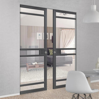 Image: Handmade Eco-Urban® Sheffield 5 Pane Double Absolute Evokit Pocket Door DD6312G - Clear Glass - Colour & Size Options
