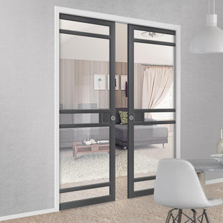 Image: Handmade Eco-Urban® Sheffield 5 Pane Double Evokit Pocket Door DD6312G - Clear Glass - Colour & Size Options