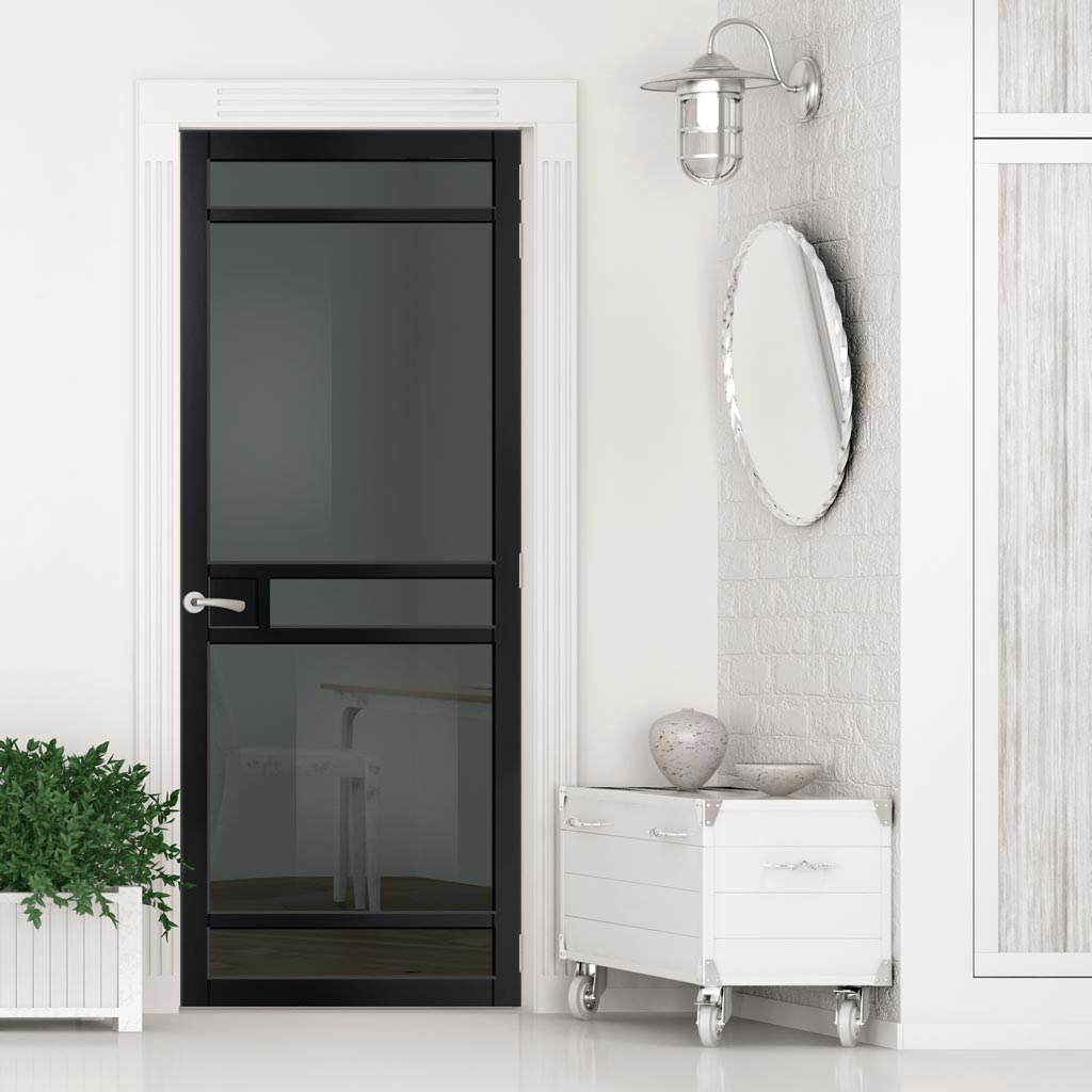Sheffield 5 Pane Solid Wood Internal Door UK Made DD6312 - Tinted Glass - Eco-Urban® Shadow Black Premium Primed