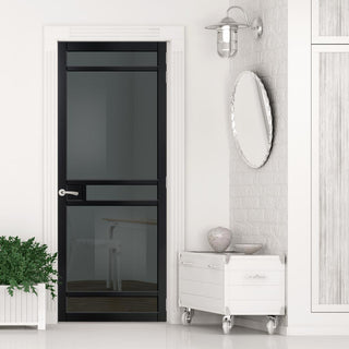 Image: Sheffield 5 Pane Solid Wood Internal Door UK Made DD6312 - Tinted Glass - Eco-Urban® Shadow Black Premium Primed